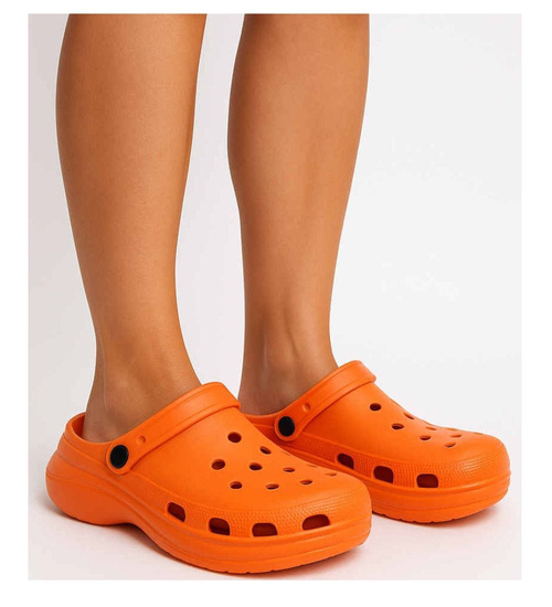 Pomarańczowe klapki na koturnie wodoodporne /H2 17858 G008/