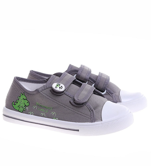 Szare tenisówki chłopięce na rzepy z dinozaurem /B4-1 16856 T187/