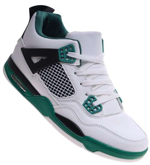 Wysokie męskie buty sportowe sneakersy White Green /B1-2 17217 T682/