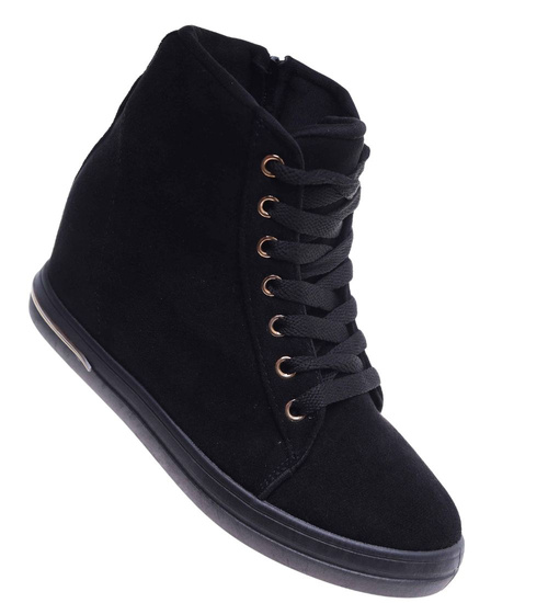 Czarne sneakersy damskie na koturnie /F4-2 18133 T397/