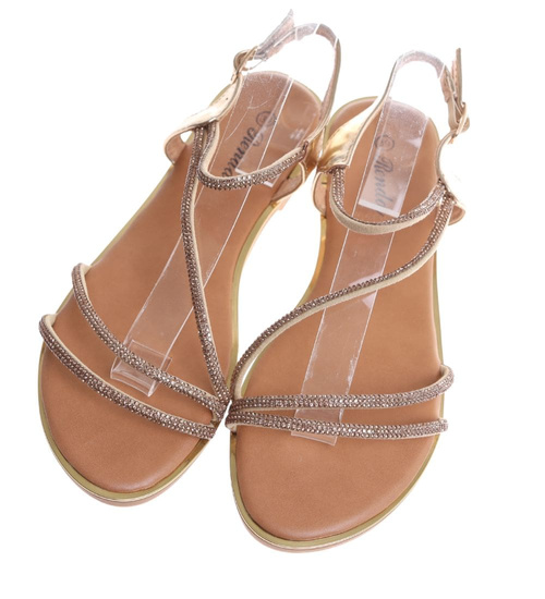 Płaskie sandały damskie na klamerkę złote ost468