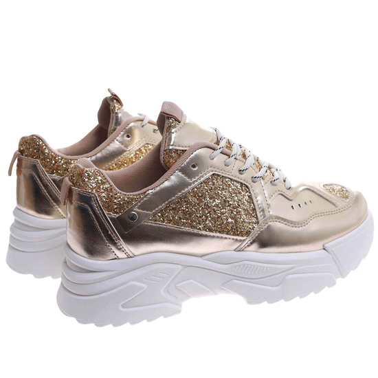 Złote buty sportowe na platformie /D8-2 17475 G391/