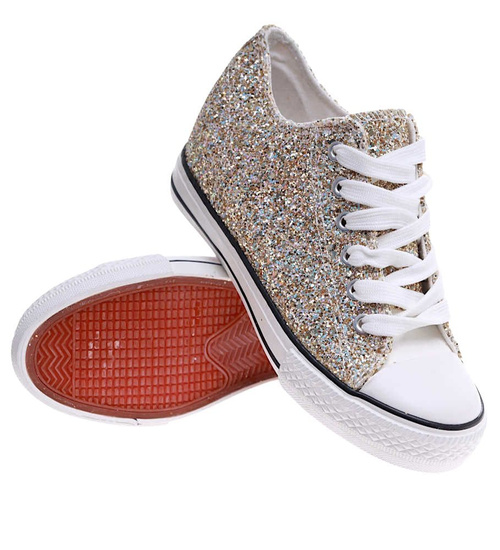 Złote trampki sneakersy na niskim koturnie /i4-3 16612 T094/