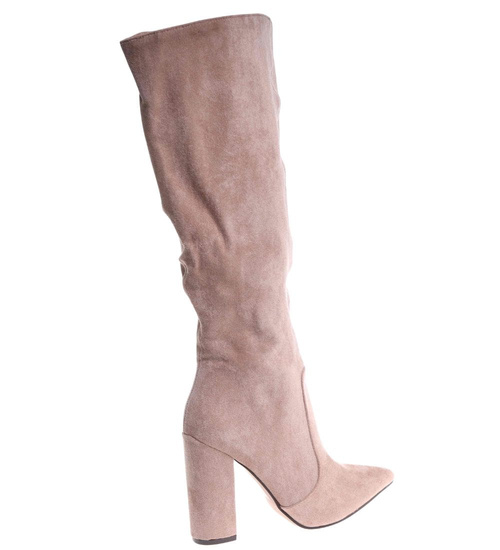 Beżowe klasyczne kozaki na obcasie /C4-1 18585 G599/