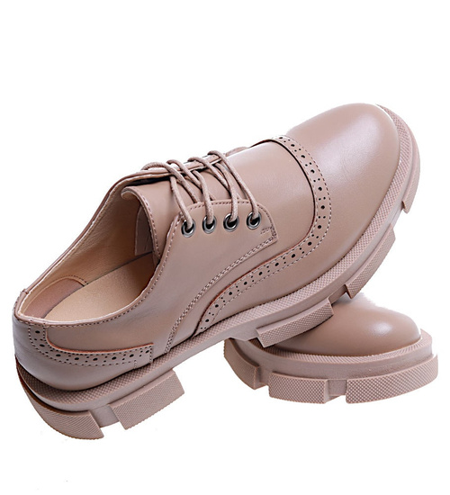 Wiosenne sznurowane półbuty damskie na platformie Khaki /F6-1 15490 T248/