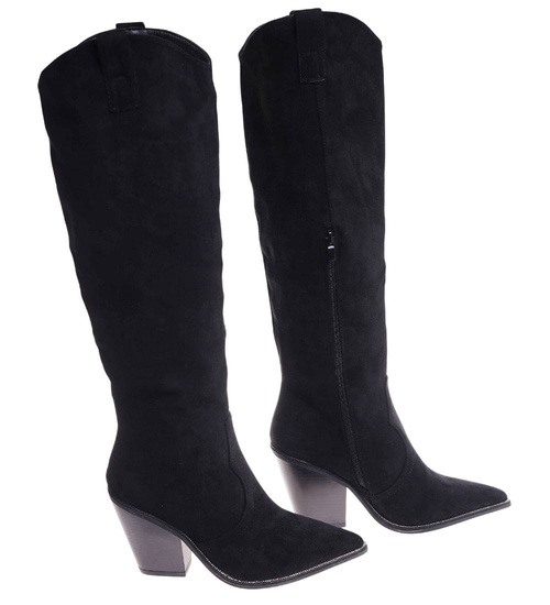 Czarne ocieplane kozaki damskie kowbojki /D8-1 18432 T585/