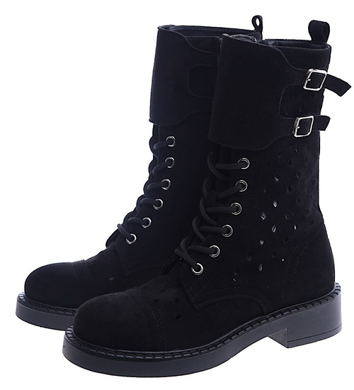 Ażurowe czarne botki trapery /D7-3 13431 S690/