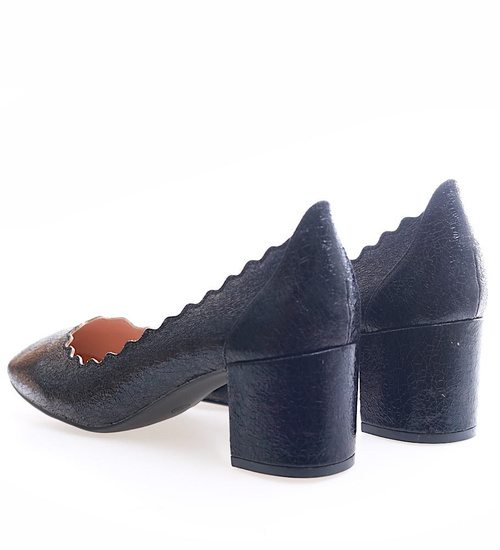 Czarne czółenka na grubym obcasie /E2-3  17146 T185/