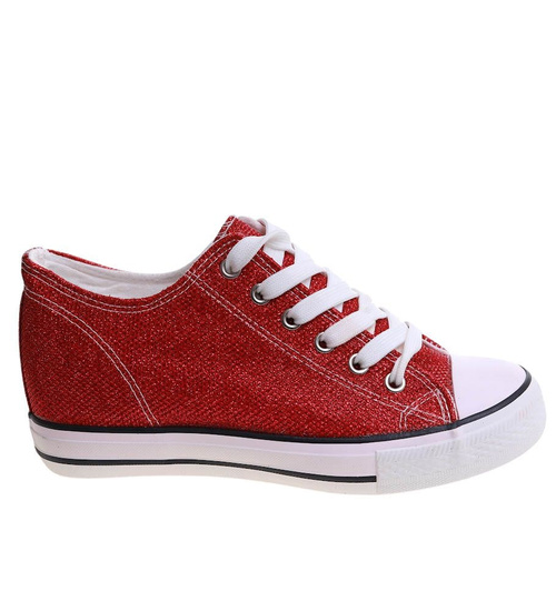 Czerwone wiązane trampki sneakersy na niskim koturnie /F6-3 13522 T8-6/