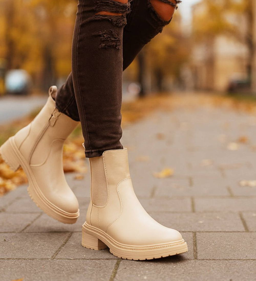 Zimowe beżowe botki damskie /B6-2 18498 T238/