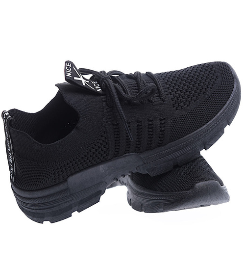 Wsuwane czarne buty sportowe damskie /D6-3 15618 T256/