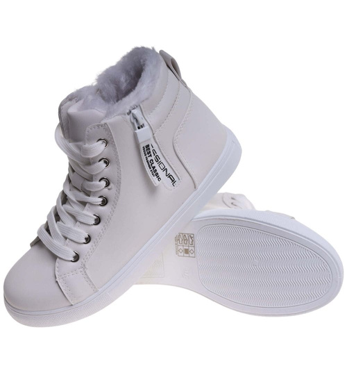 Białe zimowe trampki z futerkiem /B6-3 18494 T315/