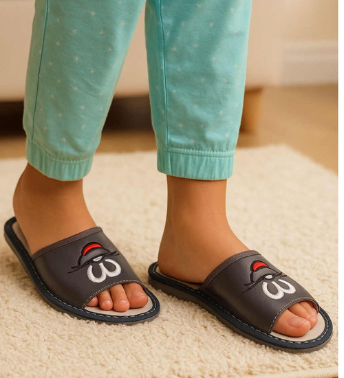 Skórzane dziecięce wsuwane klapki Szare /G9-1 8207 S182/