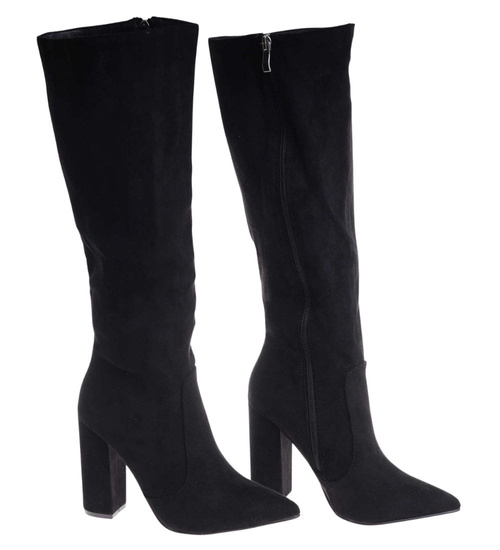 Czarne klasyczne kozaki na obcasie /E4-2 18584 G599/