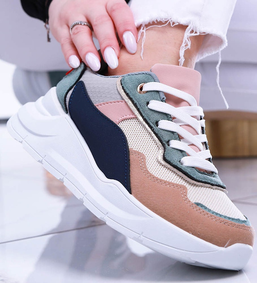 Wiązane sportowe buty damskie wielokolorowe /E1-2 13917 T299/