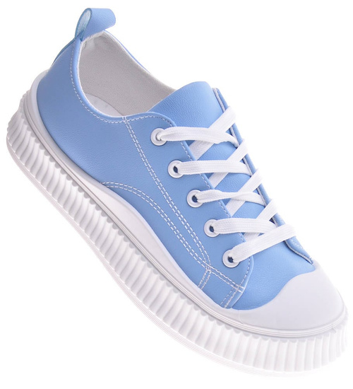 Sznurowane niebieskie trampki na platformie /A1-3 12279 S293/