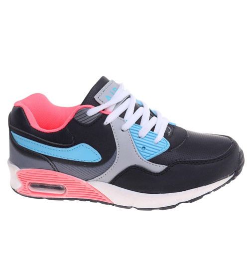 Sznurowane dziewczęce buty sportowe Black fuksja /E6-2 18129 T292/