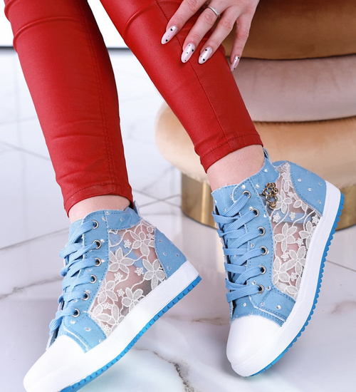 Wiązane niebieskie ażurowe trampki /G2-2 13383 S191/