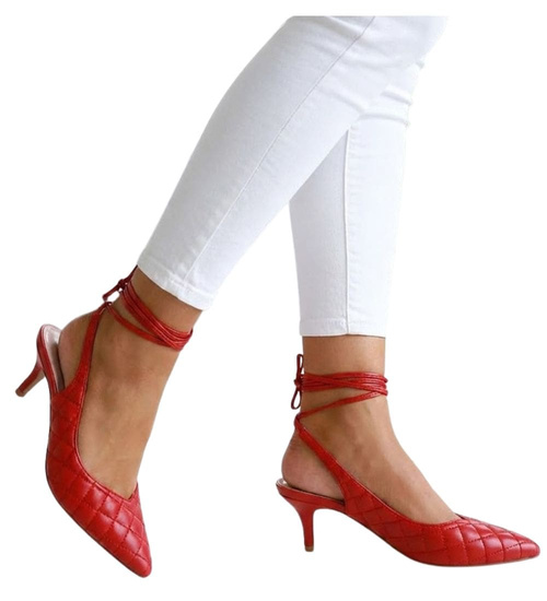 Wiązane czerwone szpilki Lace Up /A9-2 12203 T390/