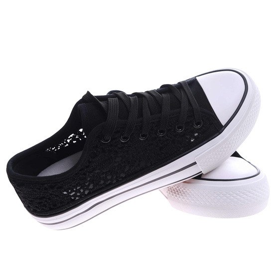 Koronkowe czarne trampki damskie na platformie /E9-2 17466 H2 G230/