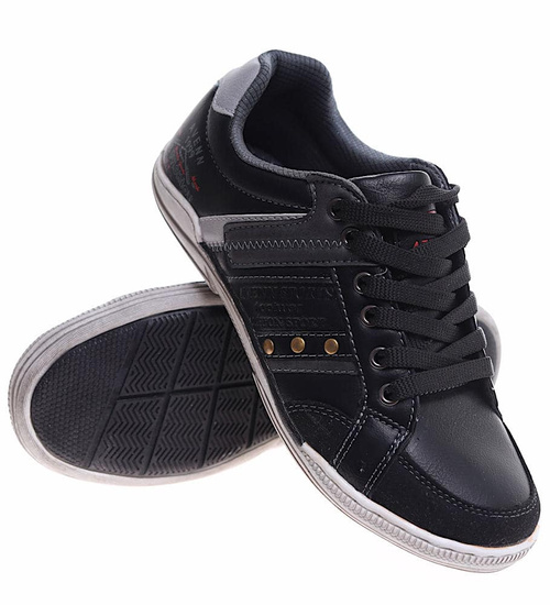 Sznurowane chłopięce trampki czarne /A10-3 16760 T177/