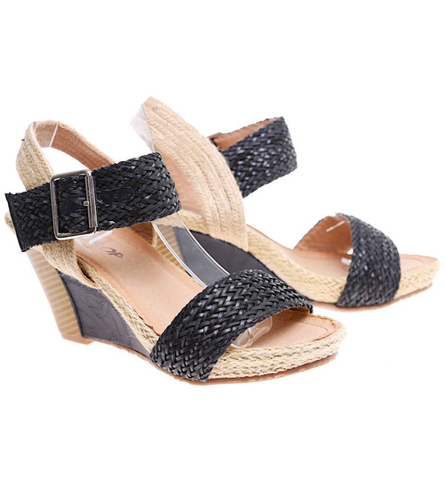 Czarne damskie sandały espadryle na koturnie /G5-3 16270 T192/