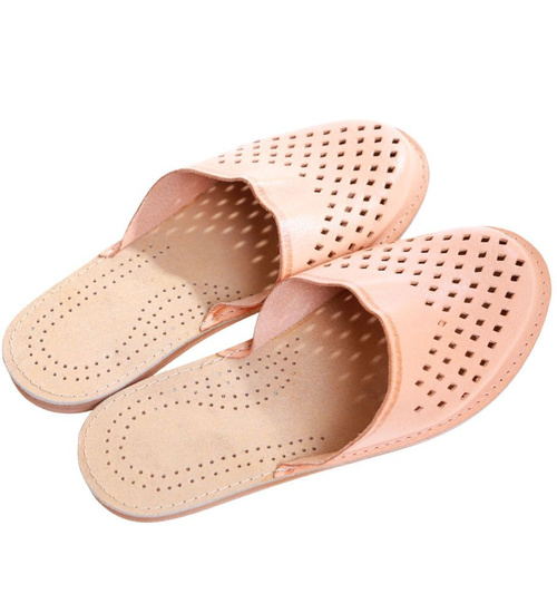 Skórzane klapki domowe ażurowe kapcie /G7-1 7555 S195/