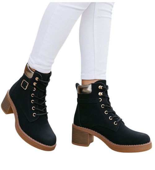 Czarne wiązane botki damskie zimowe /J5-2 18548 W2/