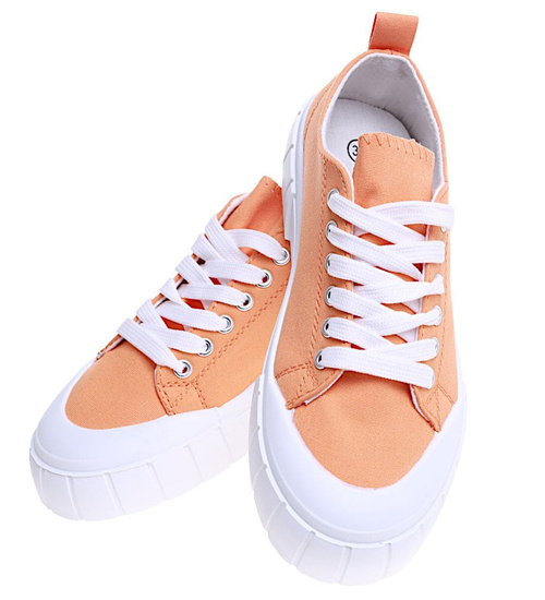 Pomarańczowe trampki damskie z tkaniny /E6-1 15964 G157/