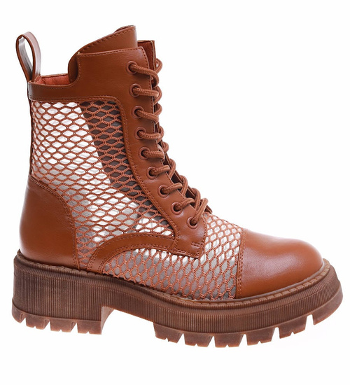 Brązowe ażurowe botki trapery na platformie /16770 F1-1 G381 +h2/