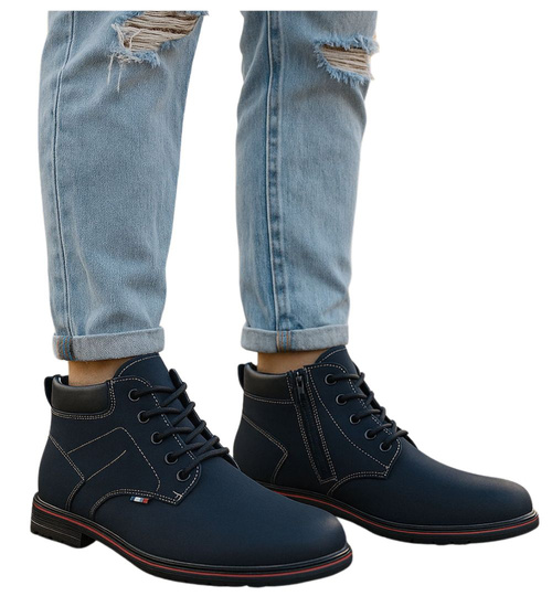 Wysokie zimowe botki męskie Granatowe /D4-1 18457 T389/