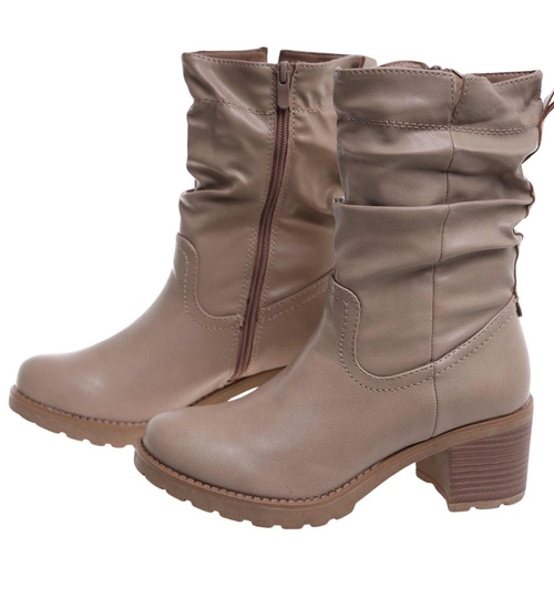 Damskie botki z wysoką cholewką Khaki /G4-2 18322 W341/