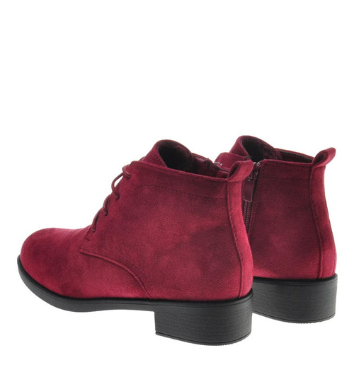 Bordowe botki damskie z wiązaniami /D8-2 9627 S491/