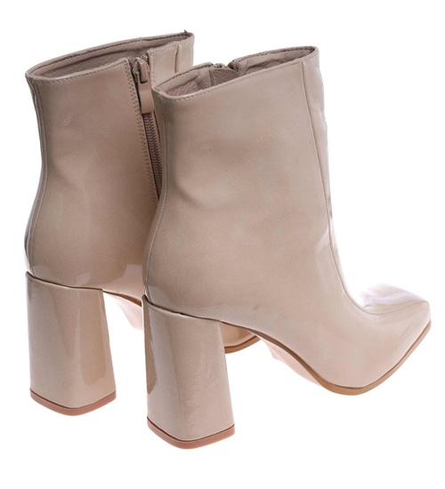 Beżowe botki damskie na słupku /G6-1 18152 T224/