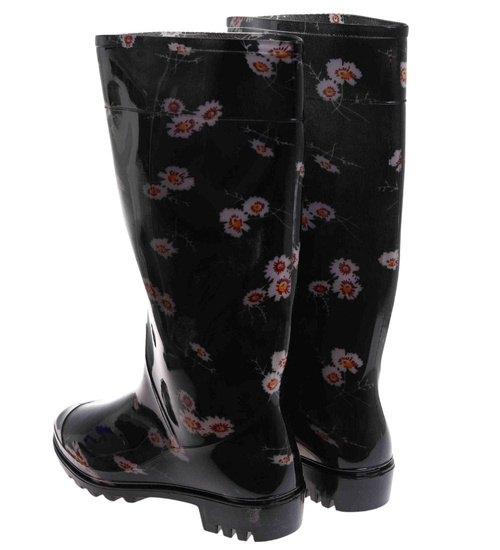 Kalosze damskie Czarne wysokie gumiaki w kwiaty /C3-1 17792 T349/
