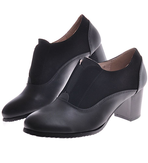 Wsuwane czarne botki na słupku /A4-3 12320 T292/