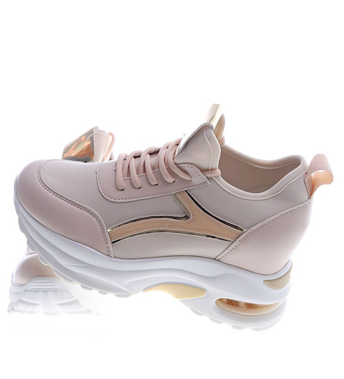 Beżowe trampki sneakersy na niskim koturnie /B3-3 13271 T804/