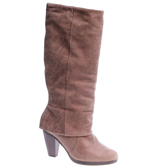 Skórzane kozaki damskie na słupku Khaki /H2 A2-1 SR585/