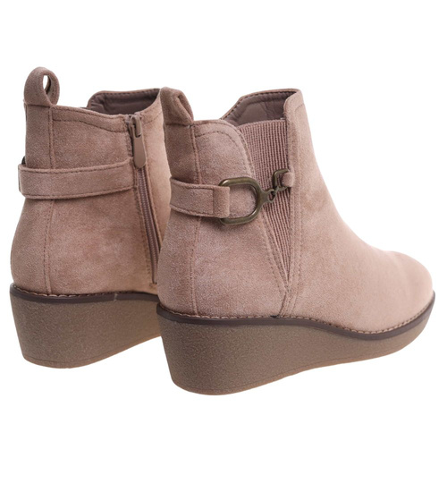 Zamszowe botki damskie na koturnie Beżowe /G2-2 18326 W480/