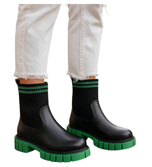 Botki dziewczęce wsuwane czarno zielone ocieplane /G13-2 18366 T188