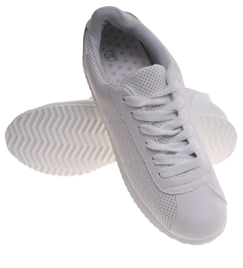 Białe damskie buty sportowe sznurowane sneakersy /E4-3 18664 T107/