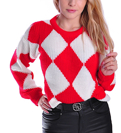 Gruby czerwono biały sweter damski /A6-1 UB434 U1391/