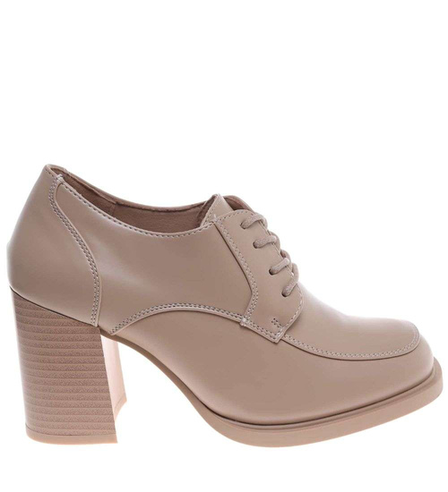 Sznurowane beżowe czółenka na słupku /C7-3 18667 T359/