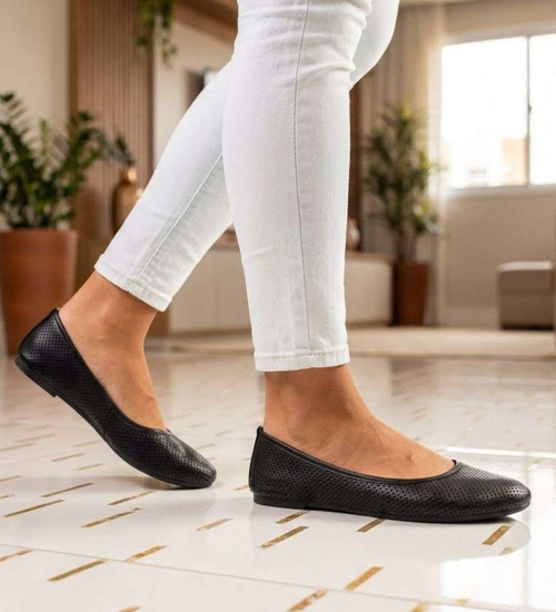 Baleriny damskie czarne ażurowe buty wiosenne /F9-2 15651 T192/