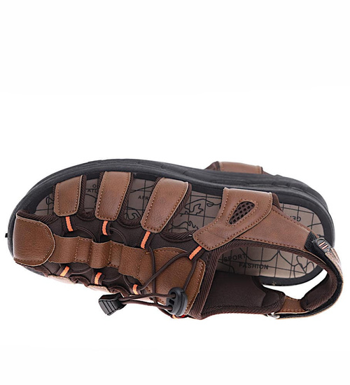 Brązowe męskie sandały na rzepy /C6-1 16458 S236/