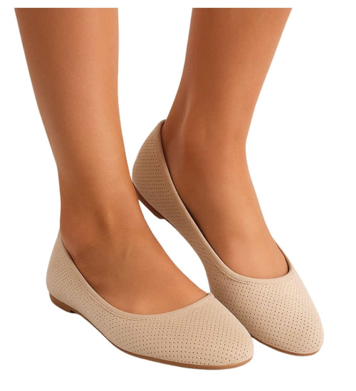 Beżowe ażurowe baleriny damskie /F9-3 17778 182/