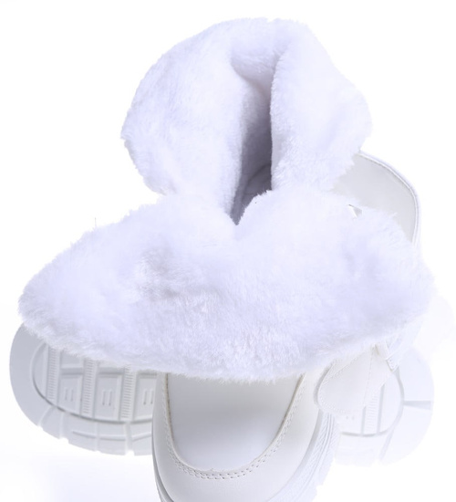 Białe śniegowce damskie na platformie z futerkiem /D7-1 15432 T436/
