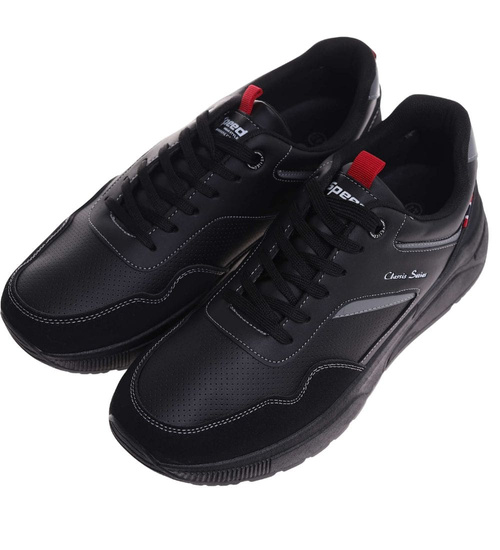 Sznurowane męskie czarne buty sportowe /A10-2 18013 GF585/