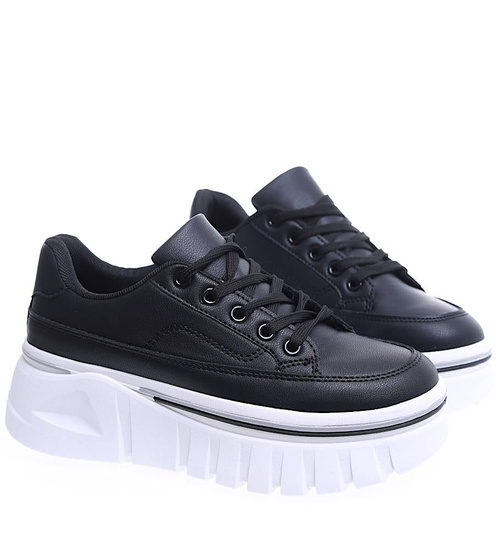 Czarne damskie trampki na platformie /C6-3 15620 T258/