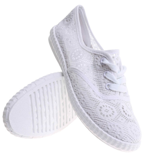 Tenisówki damskie białe ażurowe wiązane /D1-2 17824 T234/